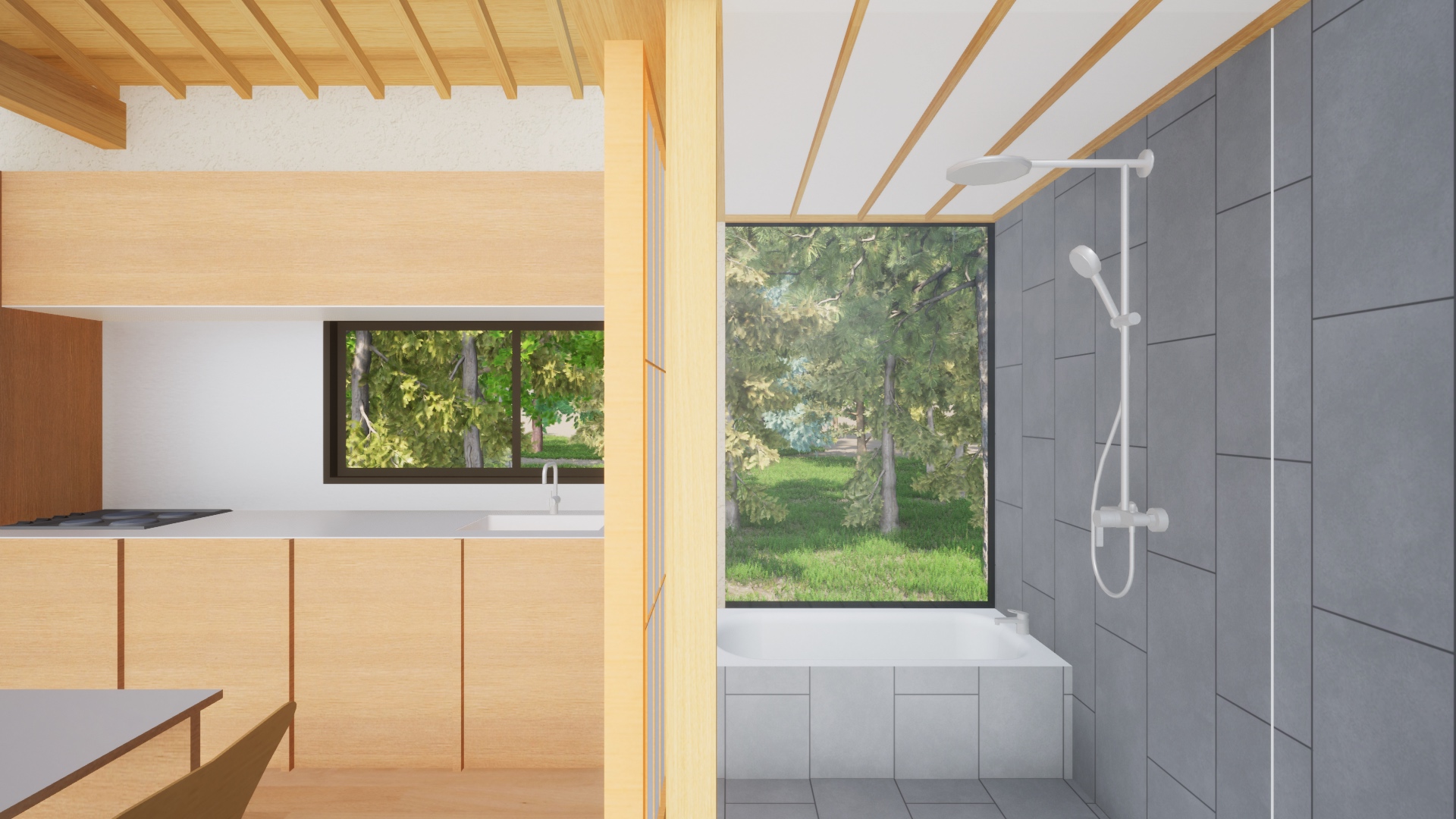 岐阜県美濃白川の一棟貸ジャパンディホテルの浴室シャワー庭