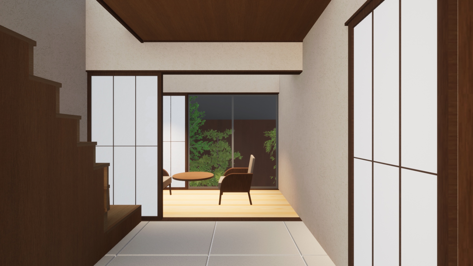 京都の町屋リノベーションによる一棟貸ホテル障子縁側